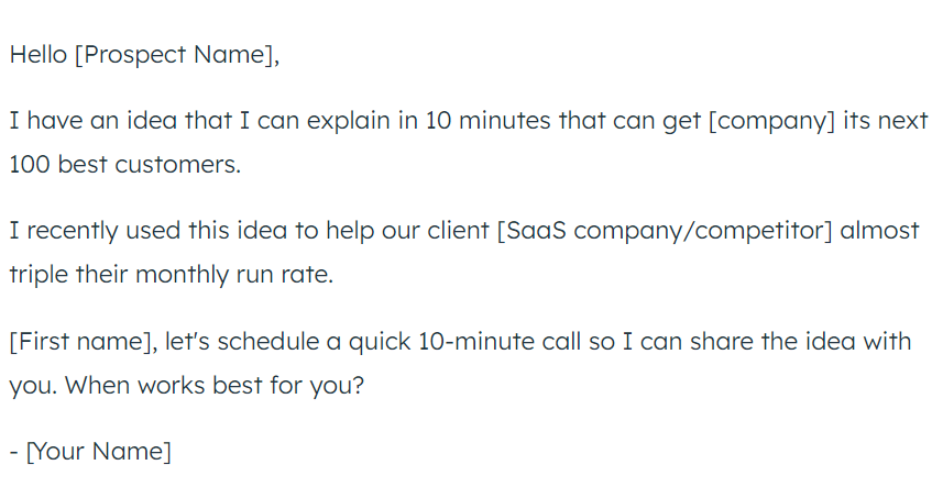 Basic cold email template from HubSpot